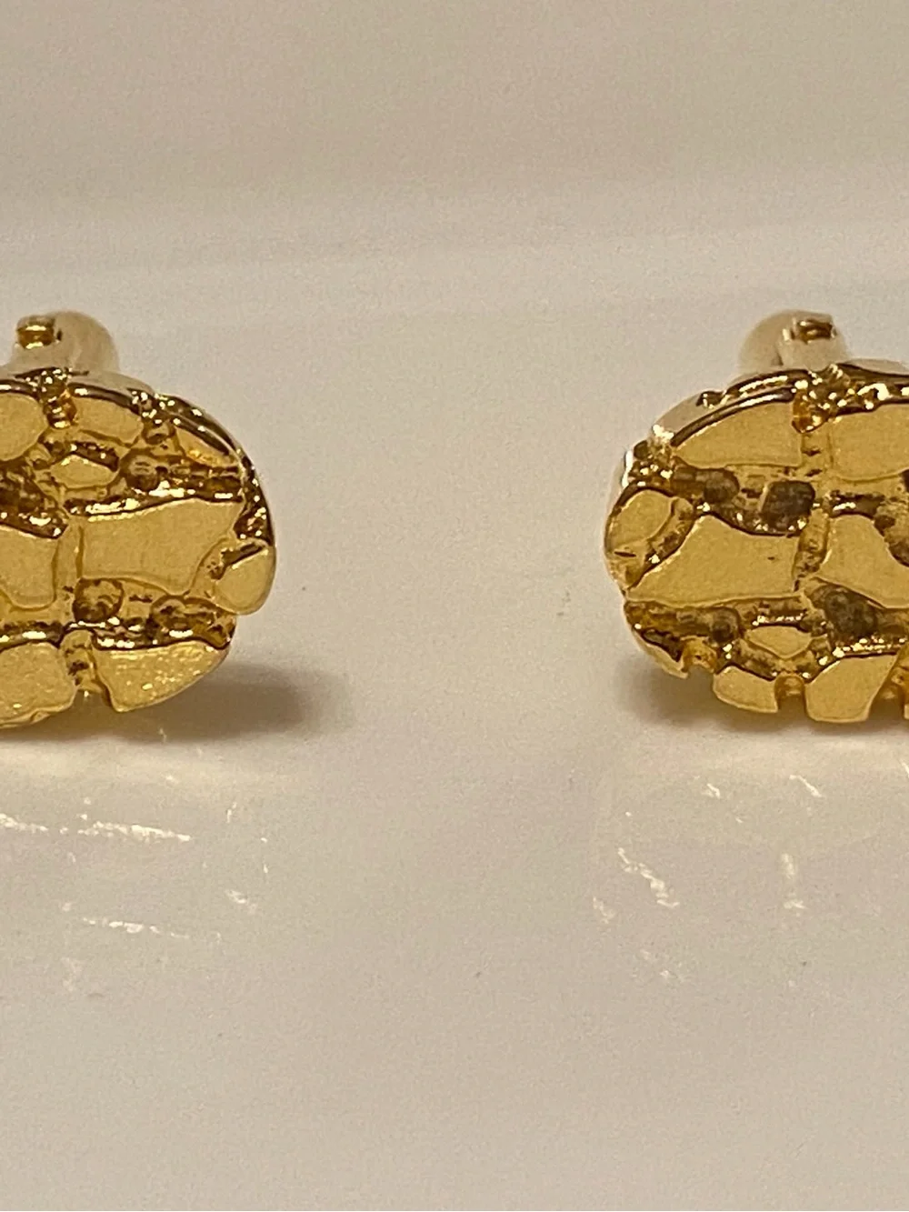 Gold Textured Oval Cuff Links for Men